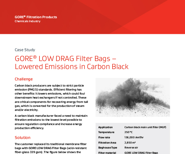 Image of case study GORE® LOW DRAG Filter Bags – Lowered Emissions in Carbon Black